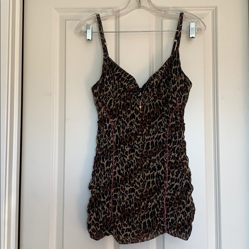 Betsey Johnson Leopard Long Tankini Swimsuit Top
